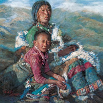 Madre e hijo 4 Chen Yifei Tíbet Pinturas al óleo